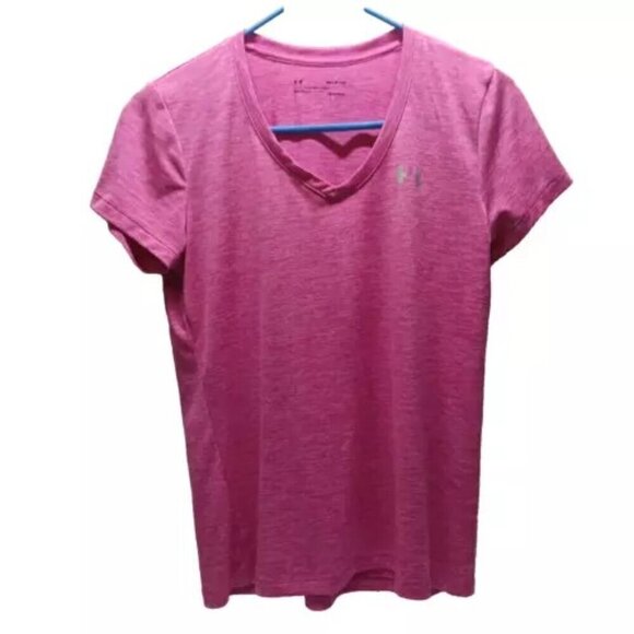 Under Armour UA Heatgear Women's Small Loose Fit Short Sleeve V-Neck Tee Pink - Picture 1 of 5